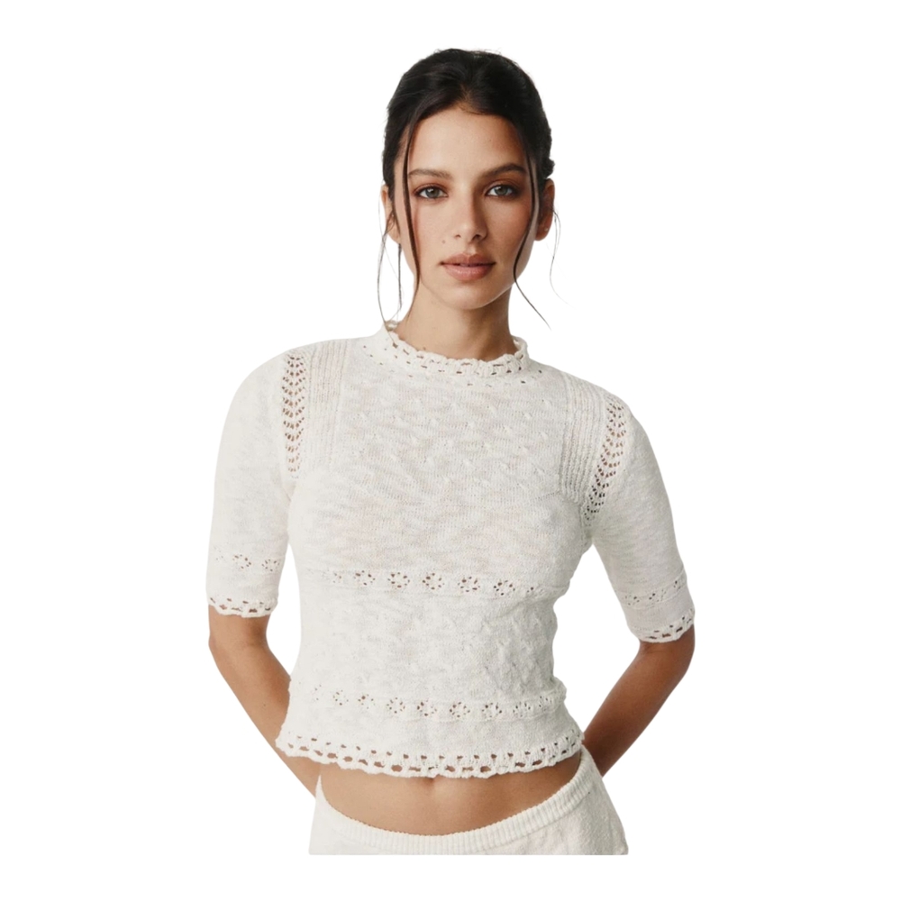 With Jean White Crochet Sweater